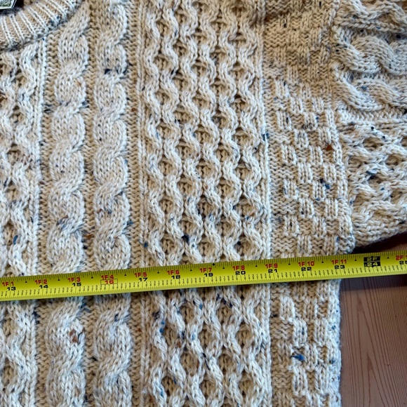 Gaeltarra Handloomed Wool Sweater Ireland Cream Cable Knit Size L Fisherman Men - Picture 8 of 10